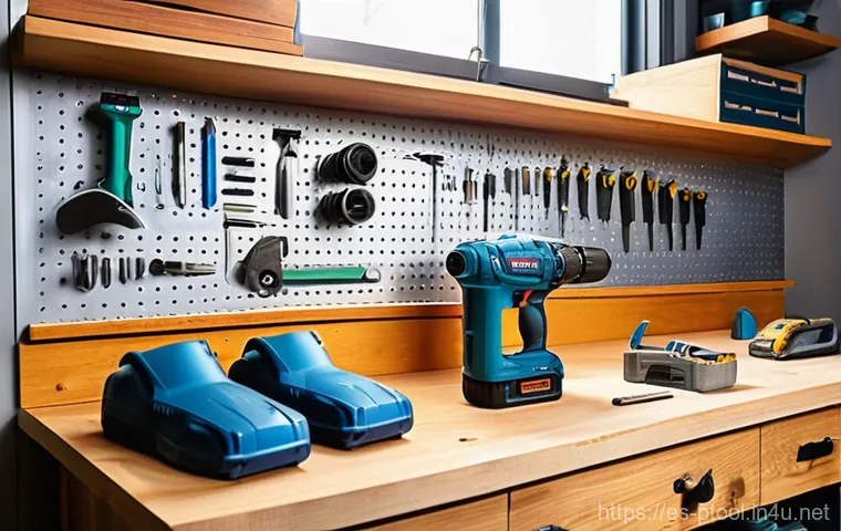 DIY 전동 공구 활용법 - Prompt 1: "The Enthusiastic DIYer's Organized Workbench"**