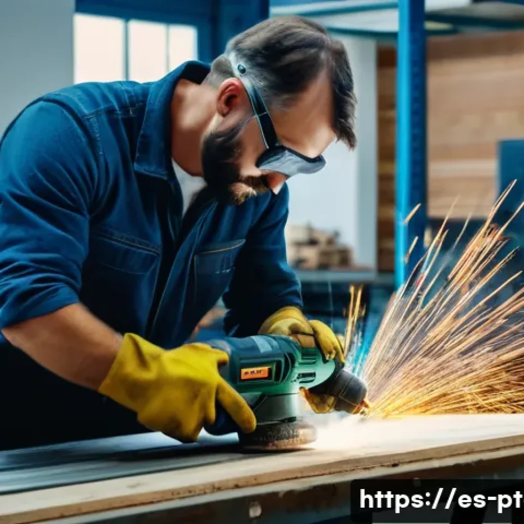 전동 공구와 수공구 비교 - A detailed workshop scene featuring a professional craftsman using a powerful electric drill to cut ...