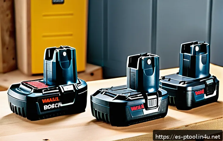 전동 공구 브랜드별 충전기 호환성 - A detailed close-up image of three different cordless power tool battery chargers side by side on a ...