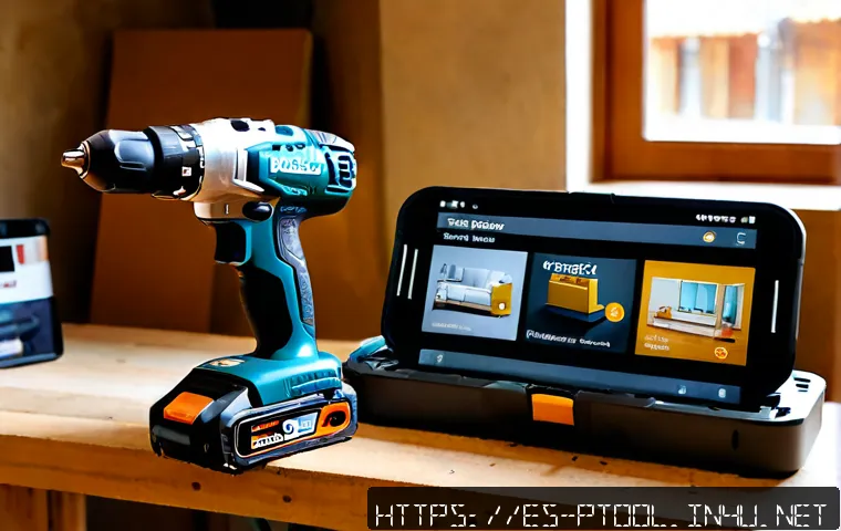 Home 30 전동 공구 오픈마켓 가격비교 - Photorealistic Spanish home workshop scene, a cordless drill, compact circular saw, and impact drive...